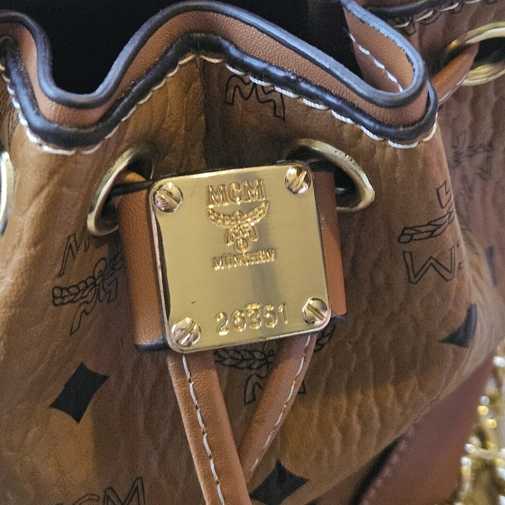 MCM Soft Berlin Visetos Monogram Drawstring Leather Bucket Bag Crossbody‎ Mini - Picture 7 of 14
